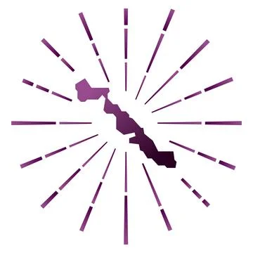 Musha Cay gradiented sunburst. Map of the island with colorful star rays. M.. Stock Illustration