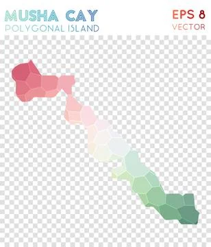 Musha Cay polygonal map, mosaic style island. Ecstatic low poly style, mode.. Stock Illustration