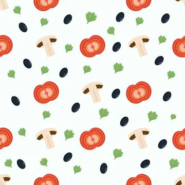 Mushroom and tomato pattern for menu design Stock Illustration