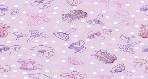 Mushroom background violetre peating decor hand drawn design Stock Illustration