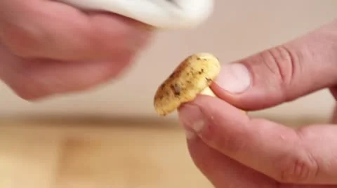 A mushroom being cleaned with a cloth Stock Footage 24652005