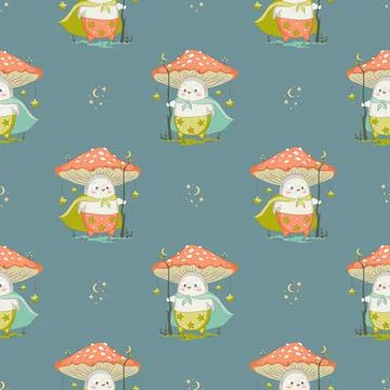 Mushroom cartoon seamless background pattern Stock Illustration