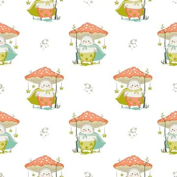 Mushroom cartoon seamless background pattern Stock Illustration