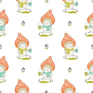 Mushroom cartoon seamless background pattern Stock Illustration
