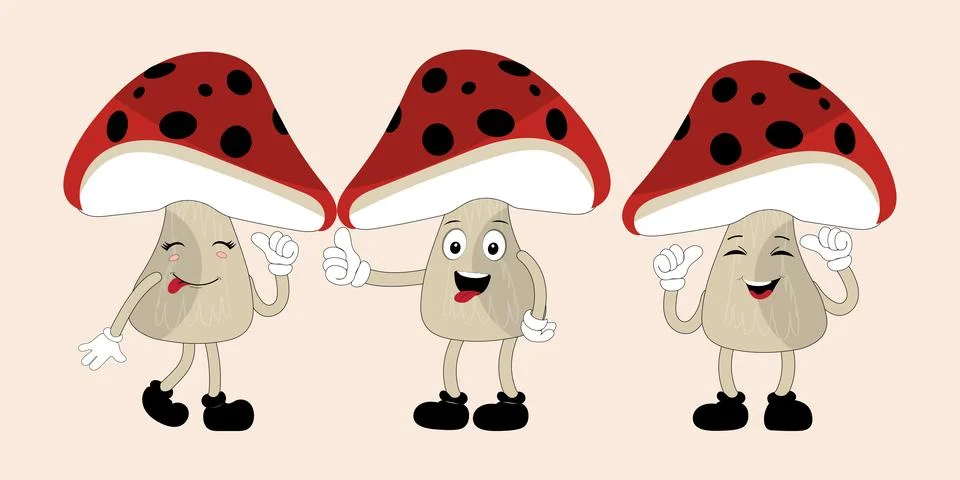 Mushroom character design different expression in vintage style Stock Illustration
