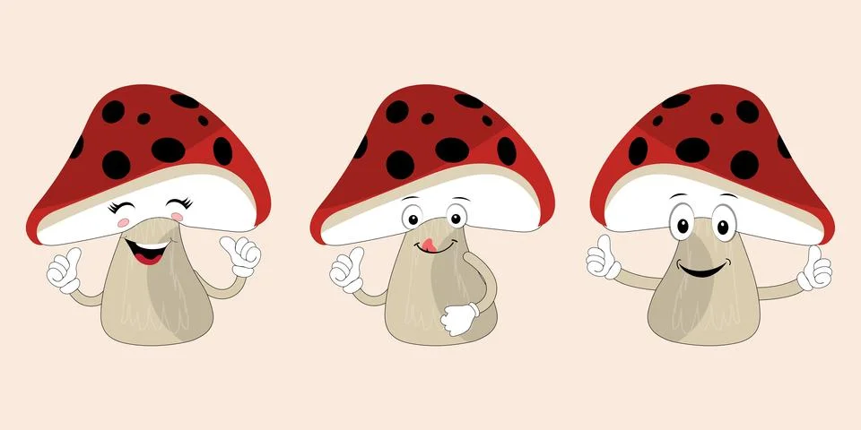 Mushroom character design different expression in vintage style Stock Illustration