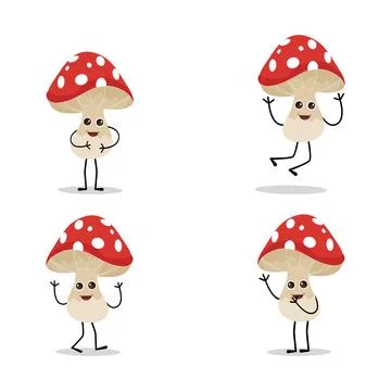 Mushroom character design different expression in vintage style Stock Illustration