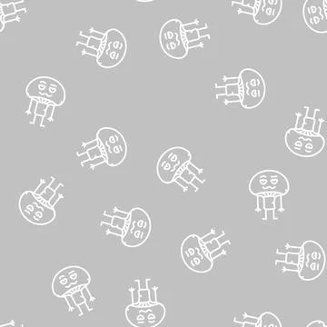 Mushroom character line seamless pattern Stock Illustration