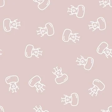 Mushroom character line vector seamless pattern Stock Illustration