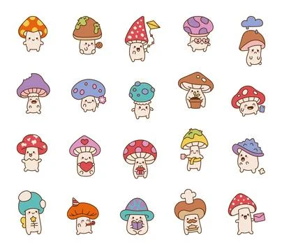 Mushroom character set featuring cute kawaii イラスト素材