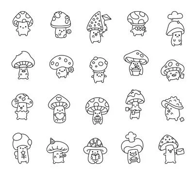 Mushroom character set featuring cute kawaii Illustrazione stock