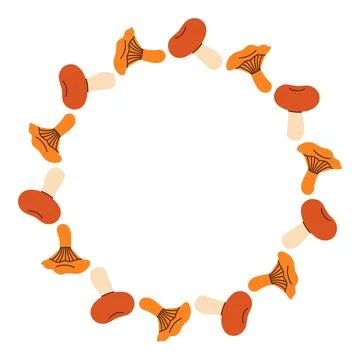 Mushroom circle frame. Round border made of fall mushrooms. The mushrooms have Stock Illustration