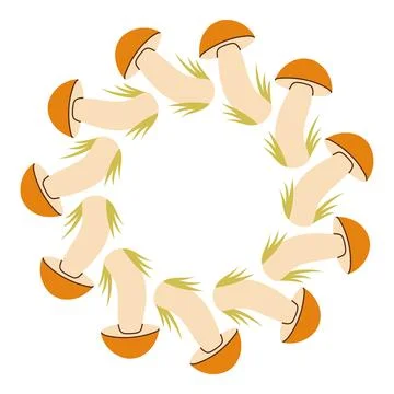 Mushroom circle frame. Round border made of fall mushrooms. The mushrooms have Stock Illustration