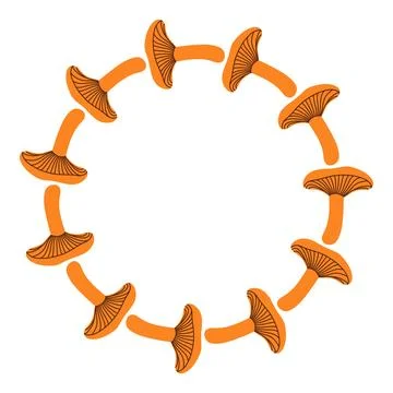 Mushroom circle frame. Round border made of fall mushrooms. The mushrooms have Stock Illustration