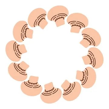 Mushroom circle frame. Round border made of fall mushrooms. The mushrooms have Stock Illustration