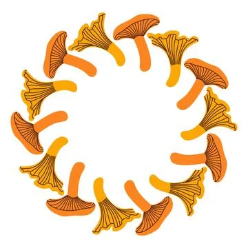 Mushroom circle frame. Round border made of fall mushrooms. The mushrooms have Stock Illustration