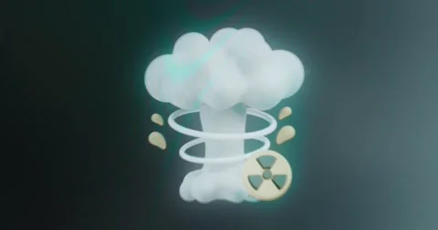 Mushroom cloud after a nuclear detonation and Radioactive sign Stock Footage 314504638