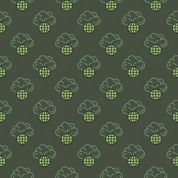 Mushroom Cloud Explosion on Earth Globe vector colored seamless pattern Illustrazione stock