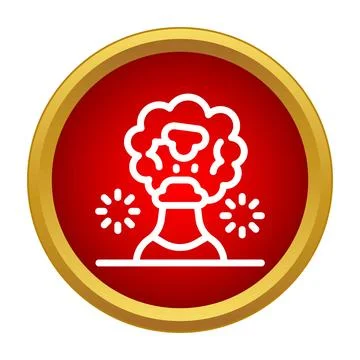 Mushroom cloud icon symbolizing a nuclear explosion in a red circle Stock Illustration
