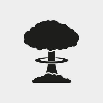 Mushroom cloud, nuclear explosion, silhouette. Flat vector web icon. Isolated. Stock Illustration