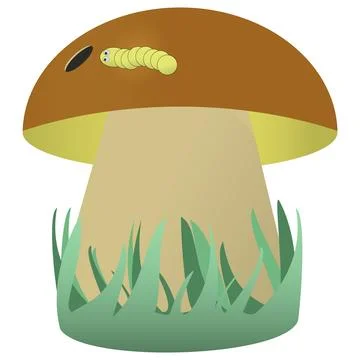 Mushroom in the grass with a worm on the cap, fall Illustrazione stock