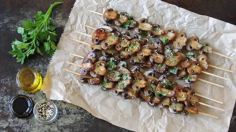 Mushroom kebab. Stock Footage 102062595