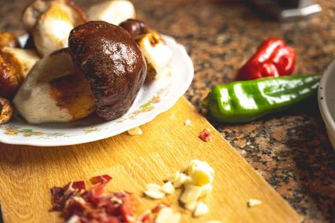 Mushroom in the kitchen Stock Photos
