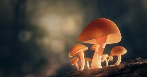 Mushroom macro close up nice light in forest. Foto stock