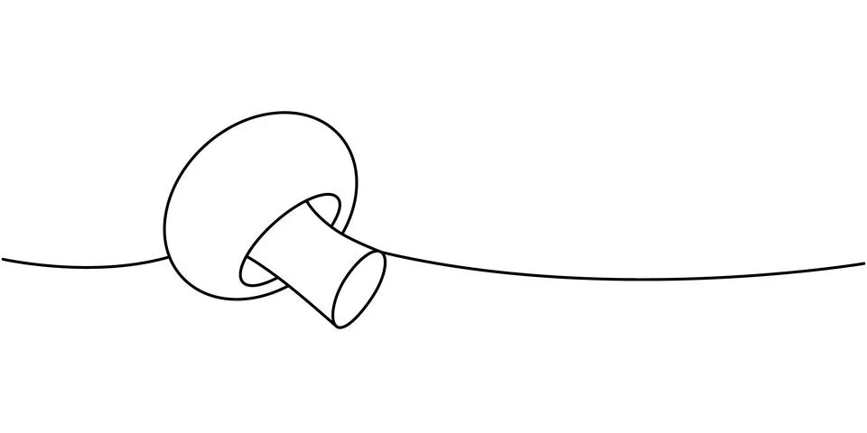 Mushroom one line continuous drawing. Fresh organic vegetable. Vector Stock Illustration