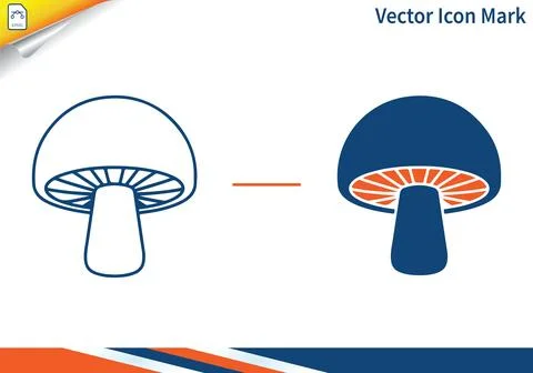 Mushroom outline and solid icon with orange gills. Stock Illustration