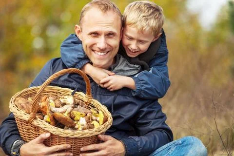 Mushroom pickers Stock Photos