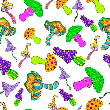 Mushroom, psychedelic seamless pattern Stock Illustration