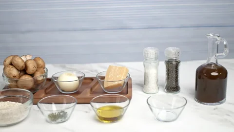 Mushroom risotto ingredients on the table. Stock Footage 134677791