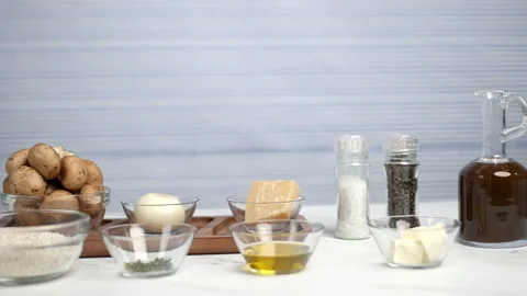 Mushroom risotto ingredients on the table. Stock Footage 134678763