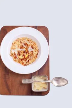 Mushroom risotto with a spoon Stock Photos