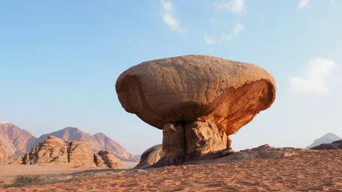 Mushroom Rock Formation, Wadi Rum, Jordan Stock Footage 101863573