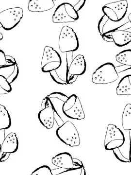 Mushroom seamless background, vector illustration, doodle drawing style Illustrazione stock