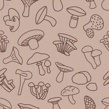 Mushroom seamless pattern in brown colour Stock Illustration
