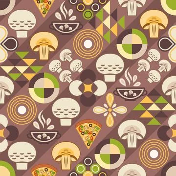 Mushroom seamless pattern with design elements in simple geometric style Stock Illustration