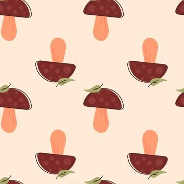 Mushroom seamless pattern. Fall mushrooms. Flat, cartoon, vector Stock Illustration