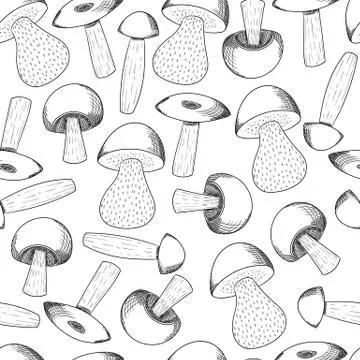Mushroom seamless pattern hand drawn sketch vector illustration. Mushroom Stock Illustration