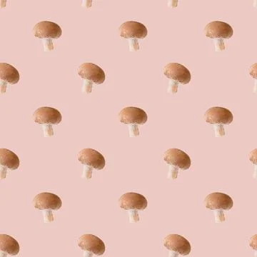 Mushroom seamless pattern on light beige background 库存照片