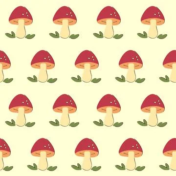 Mushroom Seamless Pattern Red Toadstool Forest Cute Hand Drawn Flat Vector .. 库存插图