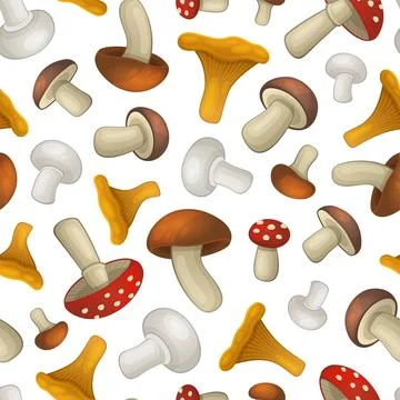 Mushroom Seamless Pattern on White Background. Vector 스톡 일러스트
