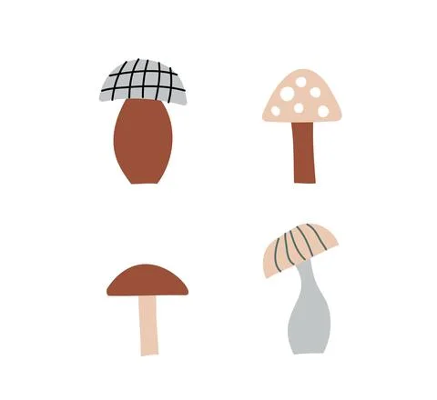 Mushroom set of vector illustrations isolated on white. White mushroom イラスト素材