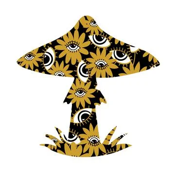 Mushroom silhouette with psychedelic pattern. Fly agaric with a pattern of 스톡 일러스트