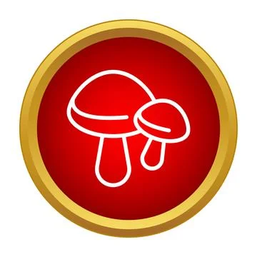 Mushroom simple outline icon button red background Stock Illustration