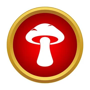 Mushroom simple white icon in red gold button Stock Illustration