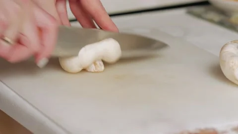 Mushroom Slicing Cooking Stock Footage 130431384