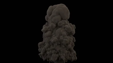 Mushroom smoke cloud after explosion, isolated on black, High-detailed Stock Footage 47674864